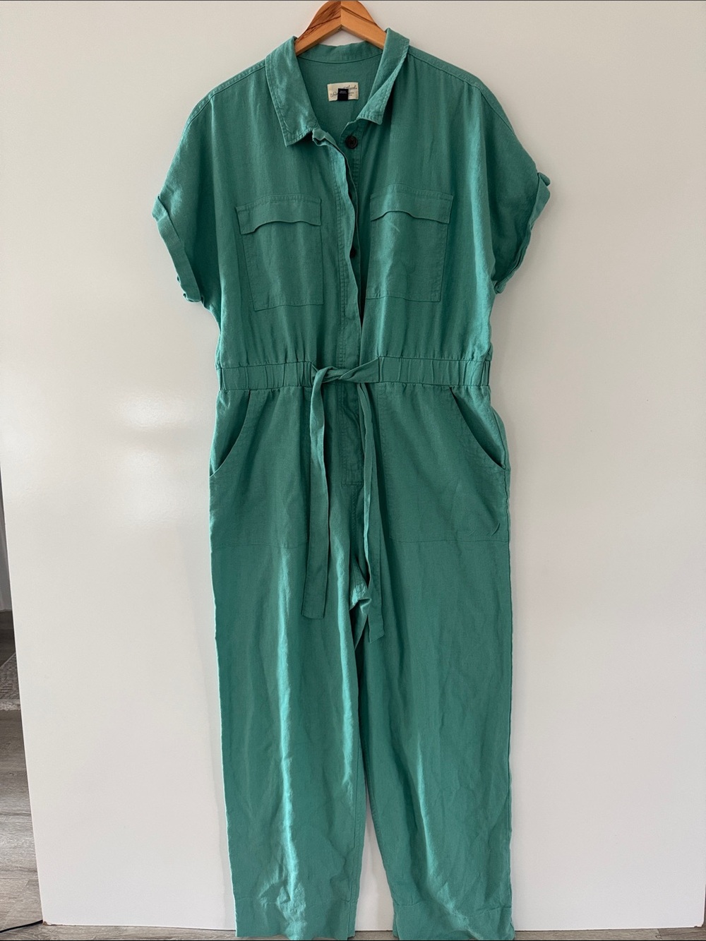Universal Thread Jumpsuit Womens 16 Linen Blend Green Pockets